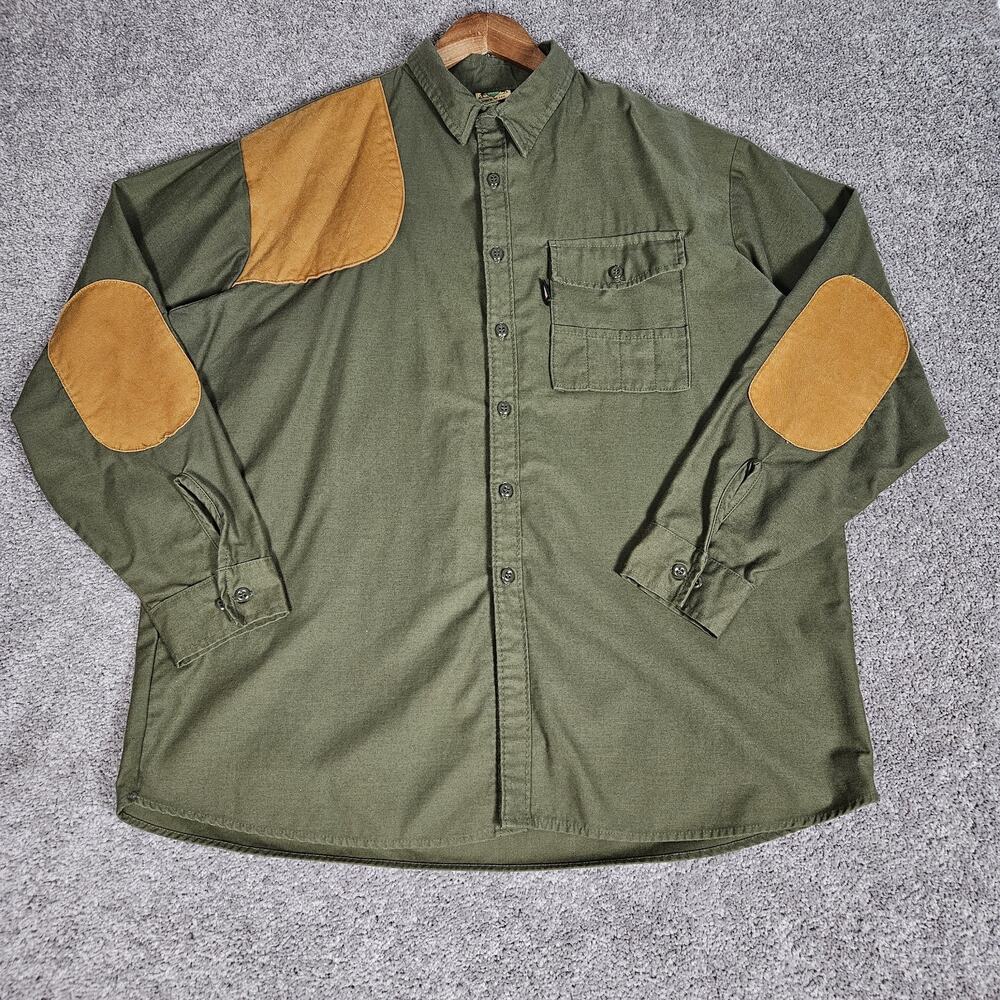 Vtg Ideal Shooting Shirt Mens Tag 2XL Green Canvas Shoulder Elbow USA Made